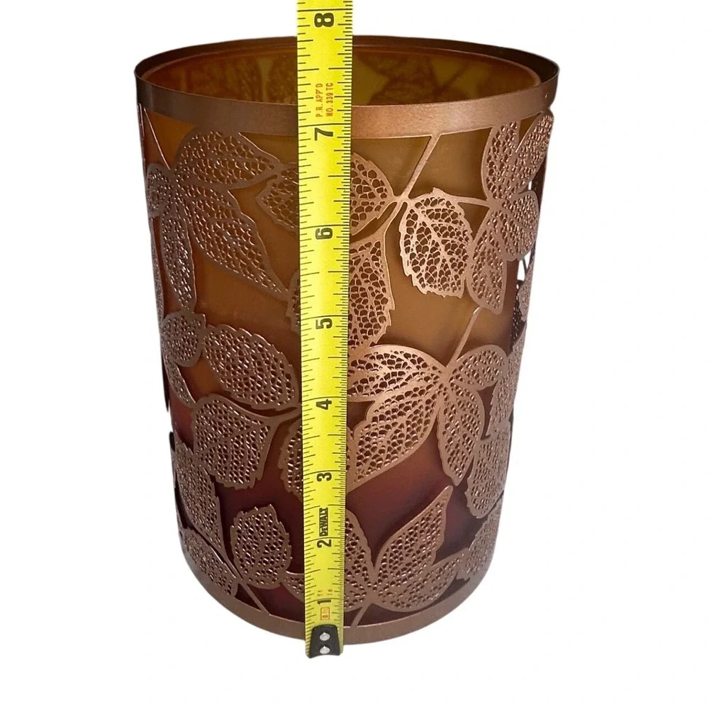 Yankee Candle Fall Leaf Metal Sleeve & Ombre Frosted Glass Candle Holder Set